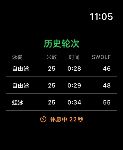 Apple Watch 游泳分圈历史